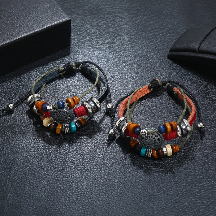 BX016 Retro Personality Leather Beaded Bracelet
