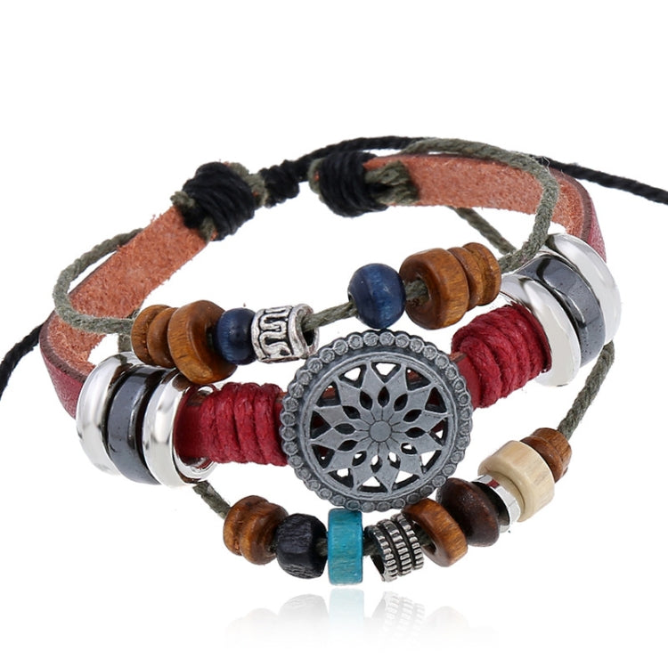 BX016 Retro Personality Leather Beaded Bracelet