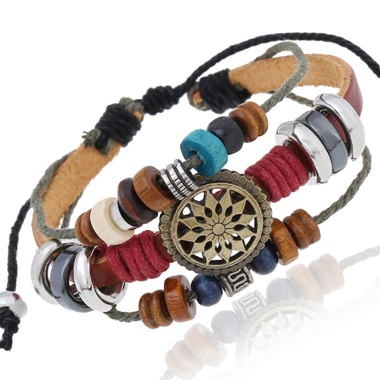 BX016 Retro Personality Leather Beaded Bracelet