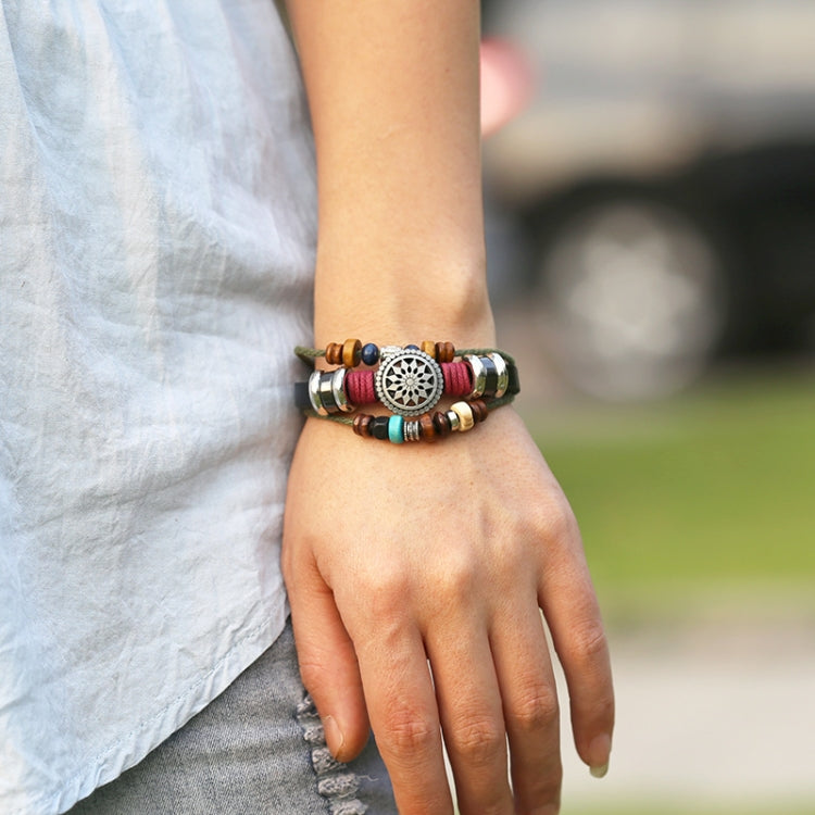 BX016 Retro Personality Leather Beaded Bracelet