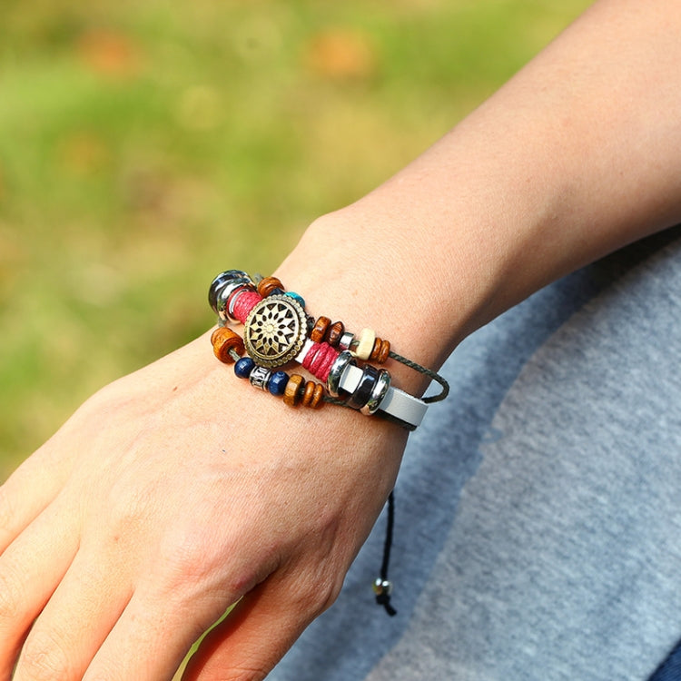 BX016 Retro Personality Leather Beaded Bracelet