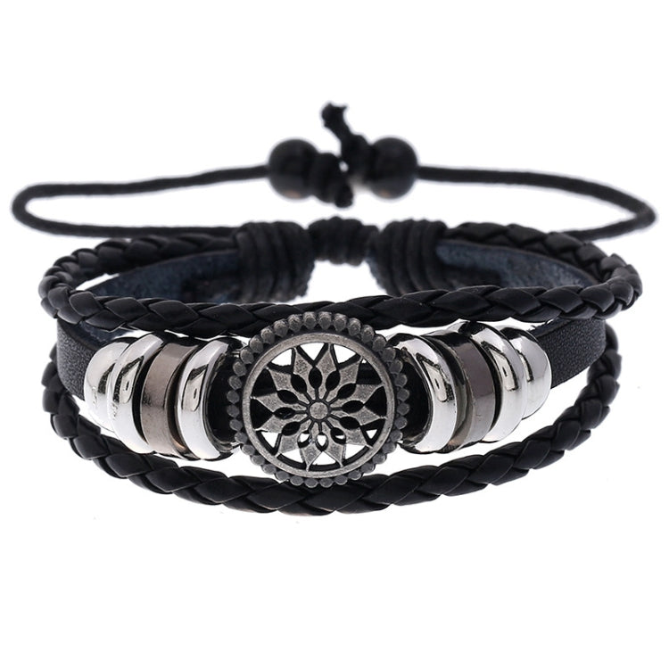 5 PCS BX222 Sun Flower Beads Leather Personality Knitting Adjustable Bracelet