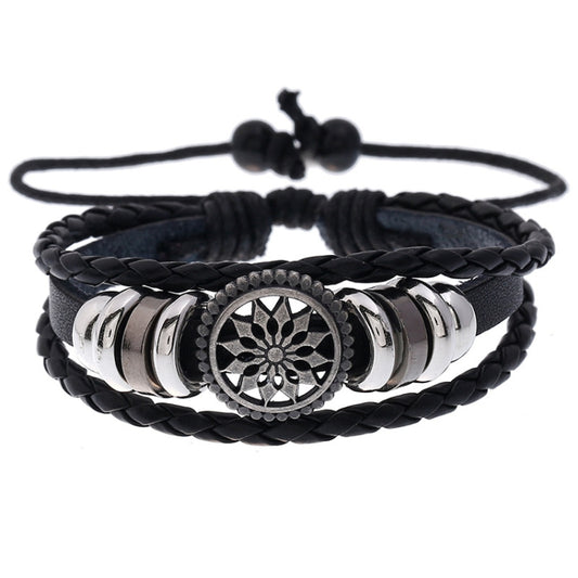 5 PCS BX222 Sun Flower Beads Leather Personality Knitting Adjustable Bracelet