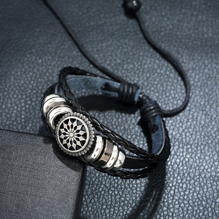 5 PCS BX222 Sun Flower Beads Leather Personality Knitting Adjustable Bracelet