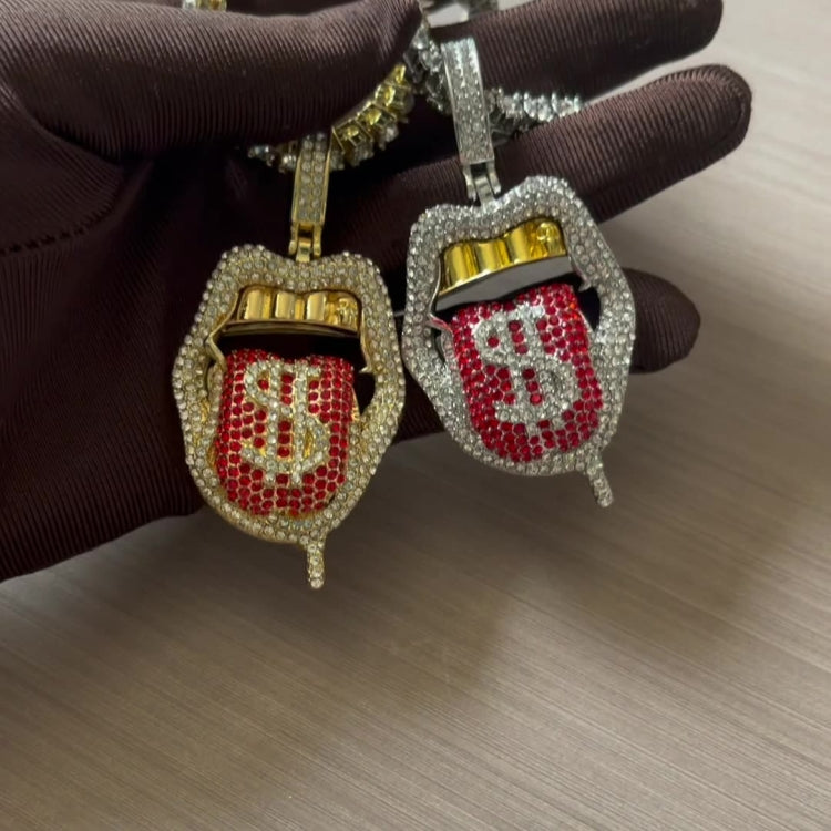 Skull Lips Tongue Pendant Single Row Necklace