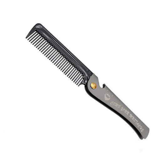 Folding Oil Head Comb Beard Styling Comb, Plating Gray, Amber