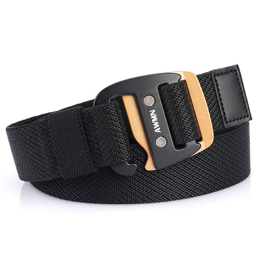 AWMN Men Casual Woven Stretch Sports Hook Buckle Belt, Length: