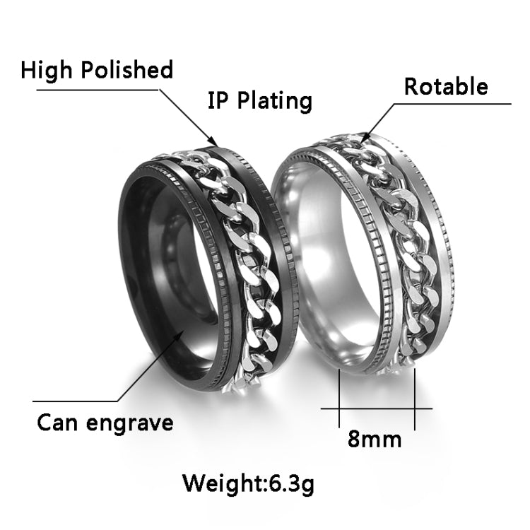 2 PCS Men Stainless Steel Embossed Turnable Chain Rings