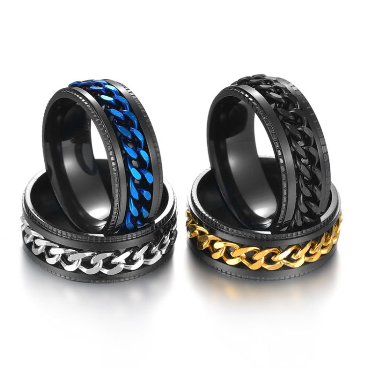 2 PCS Men Stainless Steel Embossed Turnable Chain Rings
