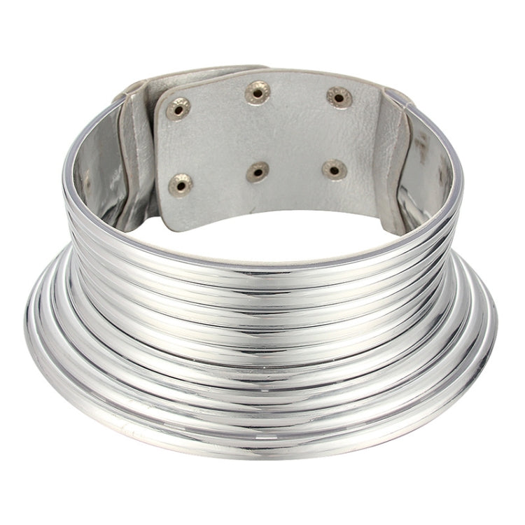 Vintage Statement Choker Necklace Women Leather Collar, Outer Gold Inner Browm, Golden, Silver