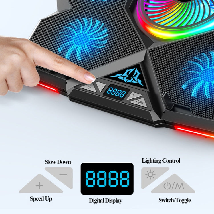 CoolCold  Five Fans 2 USB Ports Laptop Cooler Gaming Notebook Cool Stand,Version:, Touch Symphony Blue, Dial Adjust Basic Blue