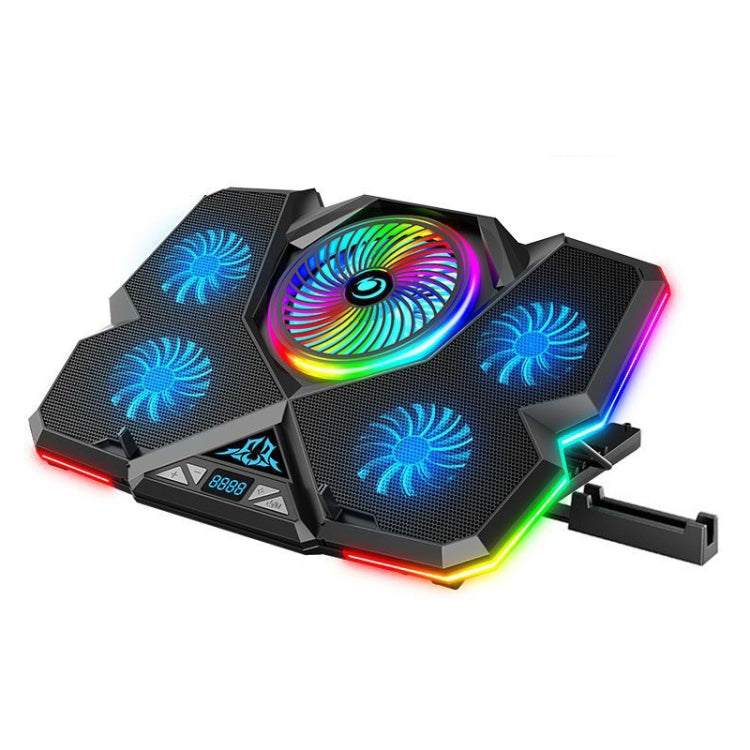 CoolCold  Five Fans 2 USB Ports Laptop Cooler Gaming Notebook Cool Stand,Version:, Touch Symphony Blue, Dial Adjust Basic Blue