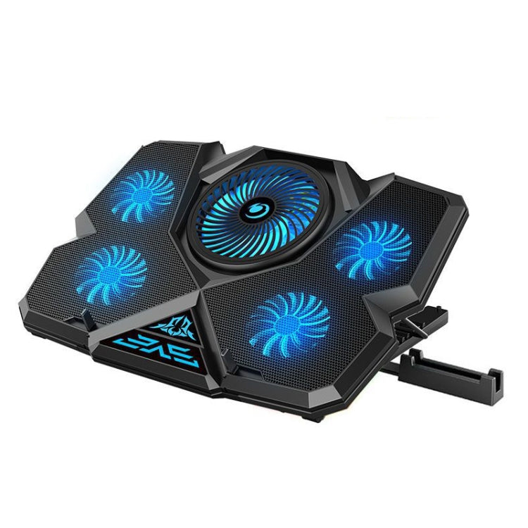CoolCold  Five Fans 2 USB Ports Laptop Cooler Gaming Notebook Cool Stand,Version:, Touch Symphony Blue, Dial Adjust Basic Blue