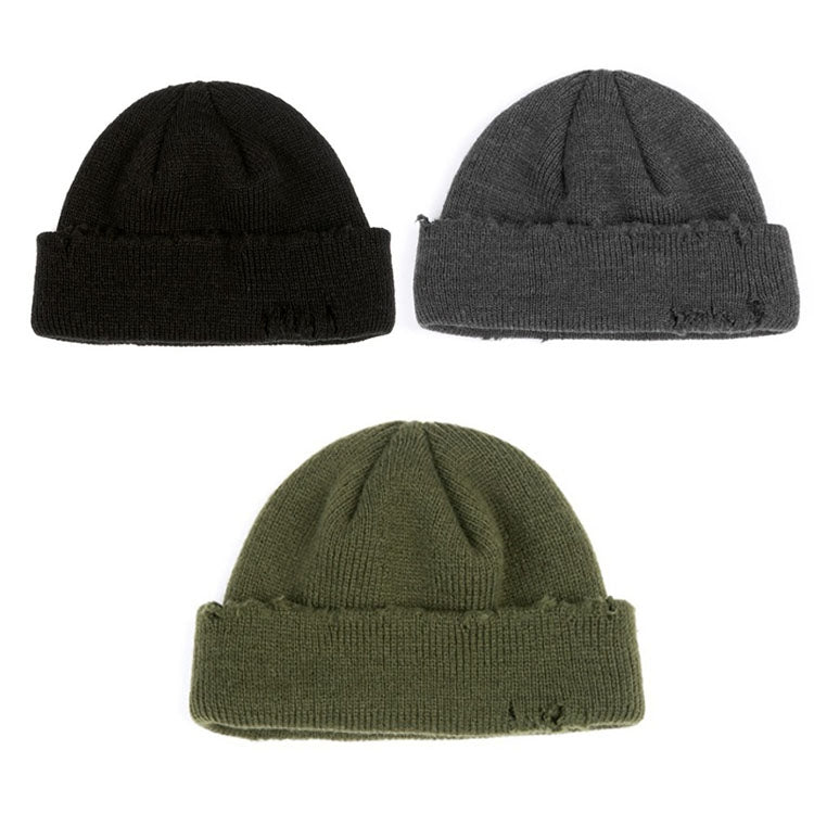 Ripped Beggar Knitted Hat Punk Autumn and Winter Woolen Cap
