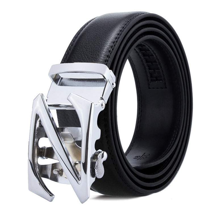 Dandali Casual Men Automatic Buckle Belt Business Soft Leather Pants Band, 110cm, 115cm
