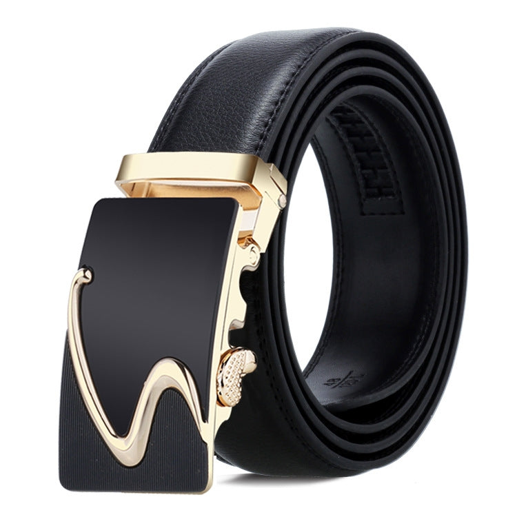 Dandali Casual Men Automatic Buckle Belt Business Soft Leather Pants Band, 110cm, 115cm