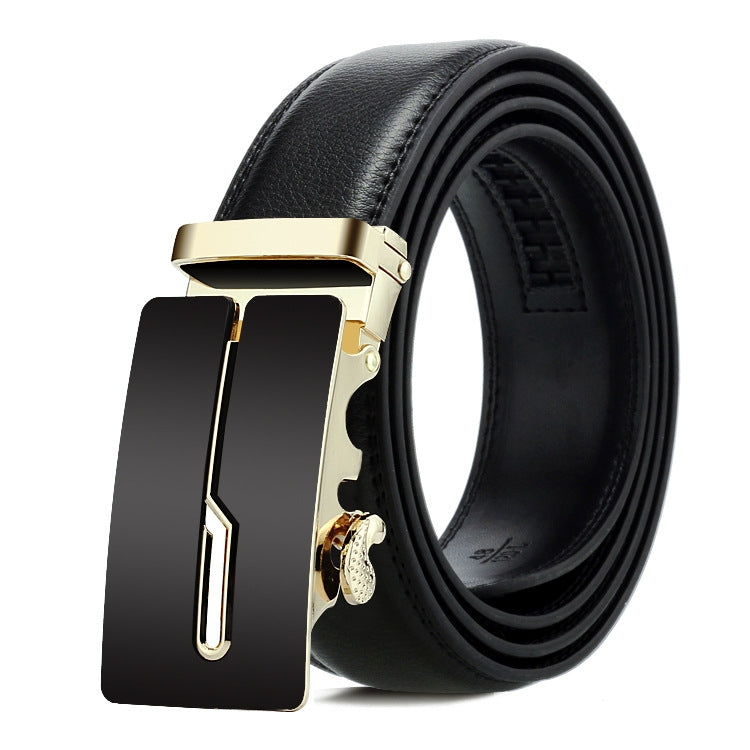 Dandali Casual Men Automatic Buckle Belt Business Soft Leather Pants Band, 110cm, 115cm