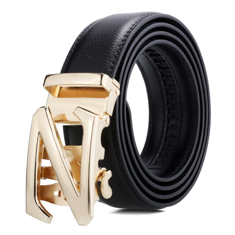 Dandali Casual Men Automatic Buckle Belt Business Soft Leather Pants Band, 120cm, 125cm