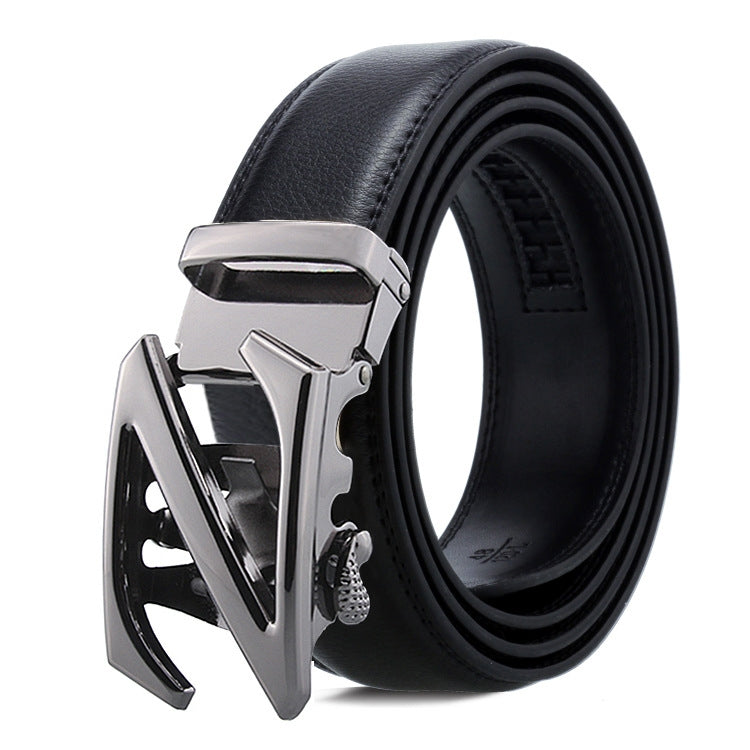 Dandali Casual Men Automatic Buckle Belt Business Soft Leather Pants Band, 120cm, 125cm