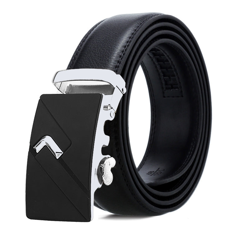 Dandali Casual Men Automatic Buckle Belt Business Soft Leather Pants Band, 120cm, 125cm