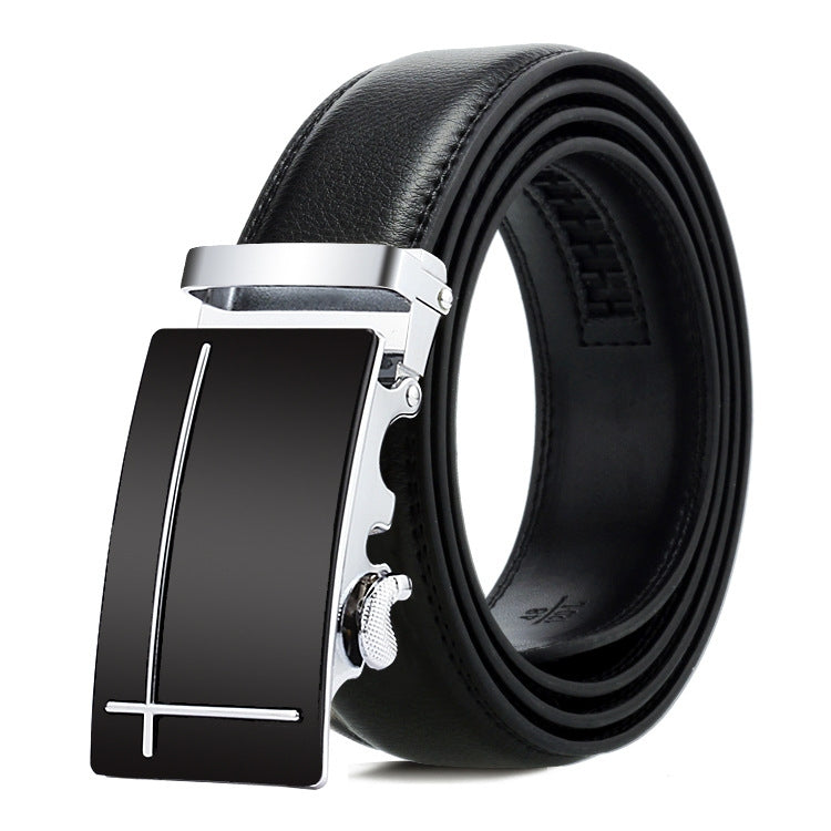 Dandali Casual Men Automatic Buckle Belt Business Soft Leather Pants Band, 120cm, 125cm