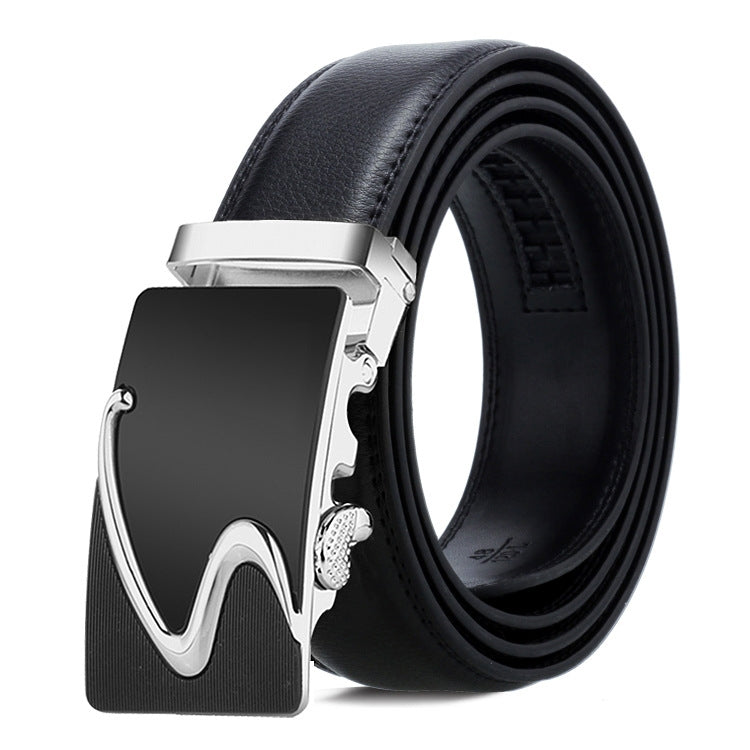 Dandali Casual Men Automatic Buckle Belt Business Soft Leather Pants Band, 120cm, 125cm