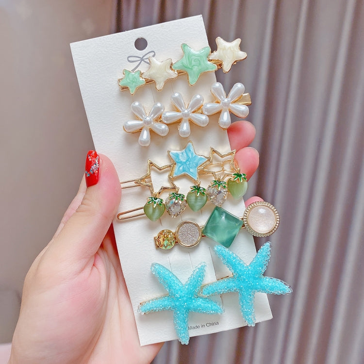 Alloy Colorful Hairpin Headgear Pearl Rhinestone Clip Set, 8PCS/Set Heavy Work, 8PCS/Set Cherry, 8PCS/Set Pink Cherry, 8PCS/Set Starfish, 7PCS/Set Mermaid, 4PCS/Set Light Blue, 6PCS/Set Pink, 6PCS/Set Purple, 6PCS/Set Fresh Green, 8PCS/Set Blue        ...