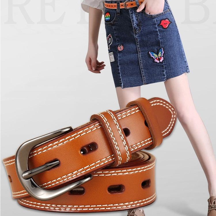 ZK--049 Double-stitched Hollow Pin Buckle Belt, Length: