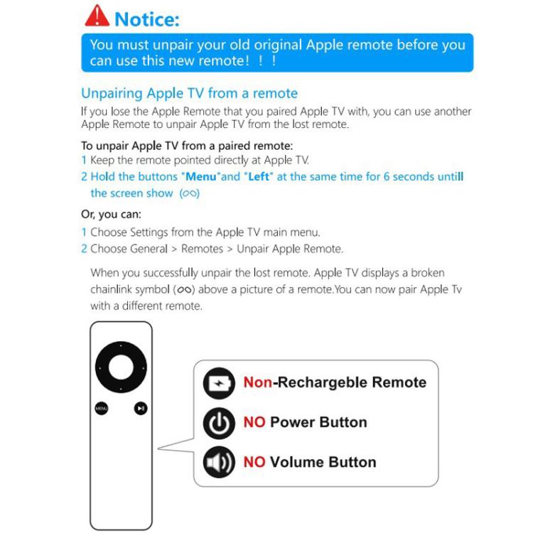 MC377LL/A TV Remote Control Suitable For Apple TV 1/2/3, For Apple TV 1/2/3