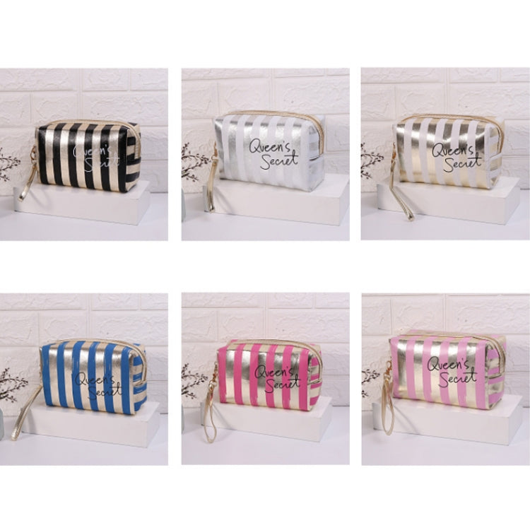 Multifunctional Striped PU Waterproof Cosmetic Toiletry Bag