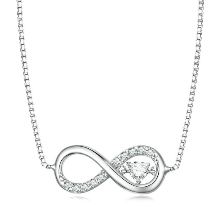 Sterling Silver S925 Zirconia Infinity Heart Endless Symbol Necklace