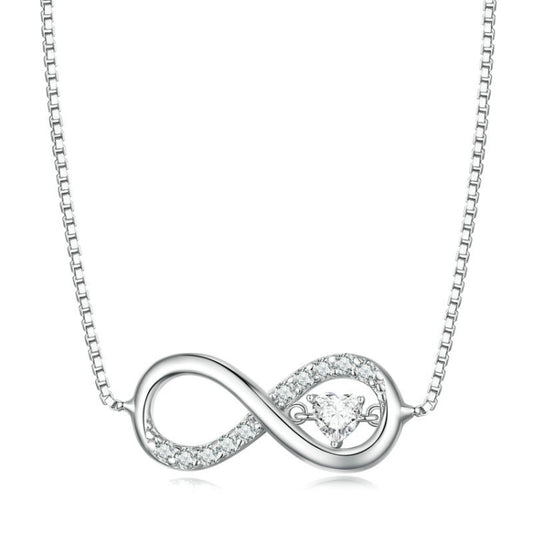 Sterling Silver S925 Zirconia Infinity Heart Endless Symbol Necklace