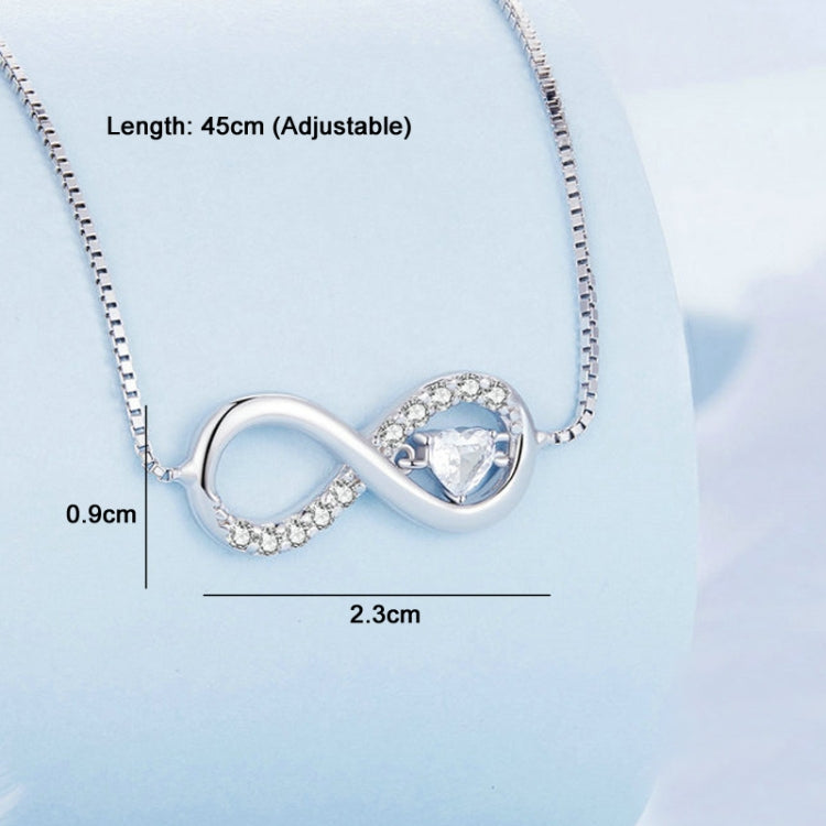 Sterling Silver S925 Zirconia Infinity Heart Endless Symbol Necklace