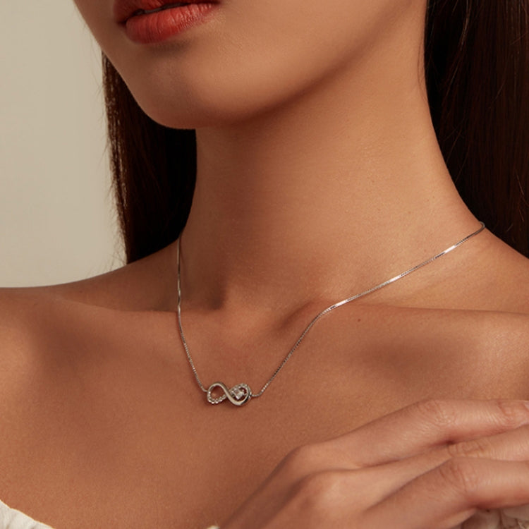 Sterling Silver S925 Zirconia Infinity Heart Endless Symbol Necklace