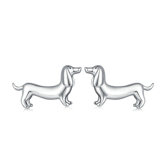 Sterling Silver S925 Cute Dachshund Animal Stud Earrings, SCE1535