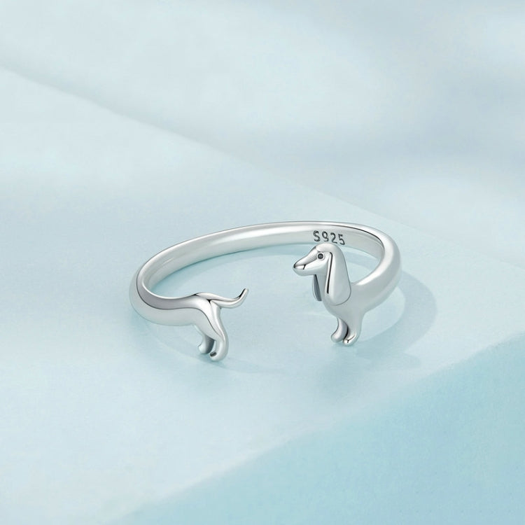 Sterling Silver S925 Dachshund Cute Open Ring