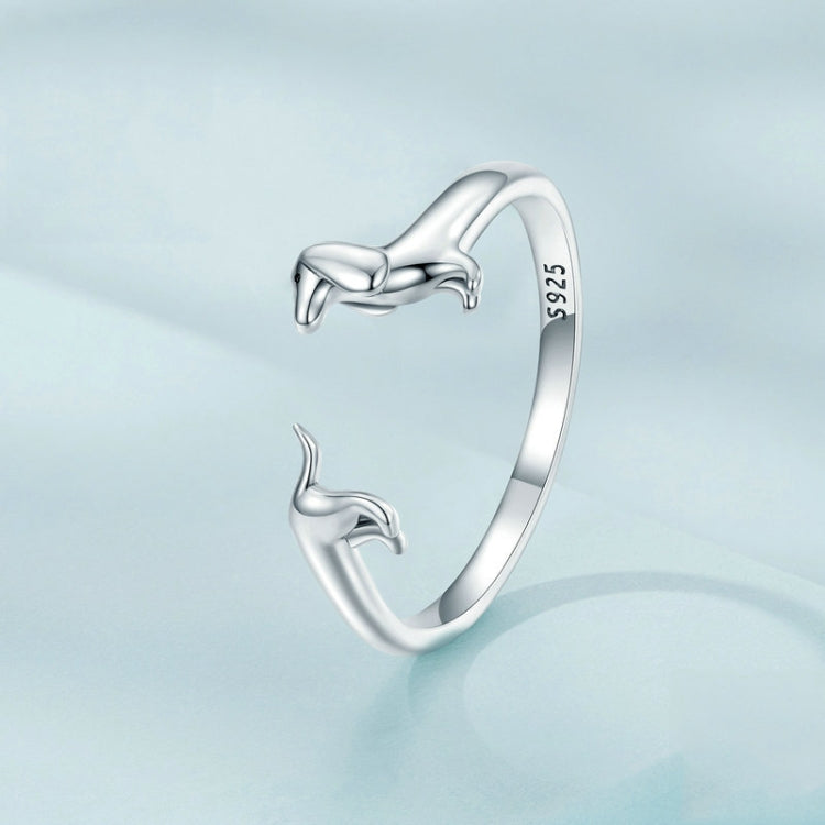Sterling Silver S925 Dachshund Cute Open Ring