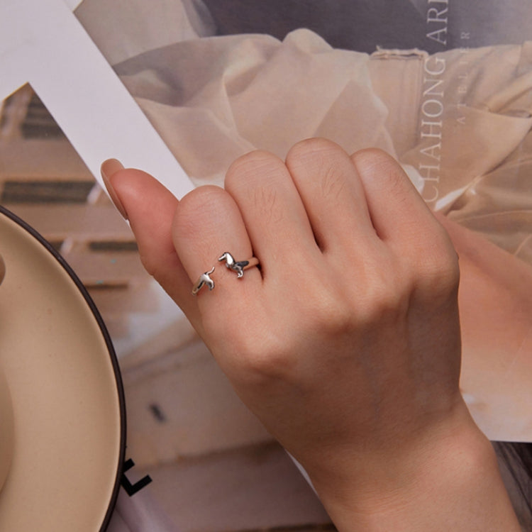 Sterling Silver S925 Dachshund Cute Open Ring