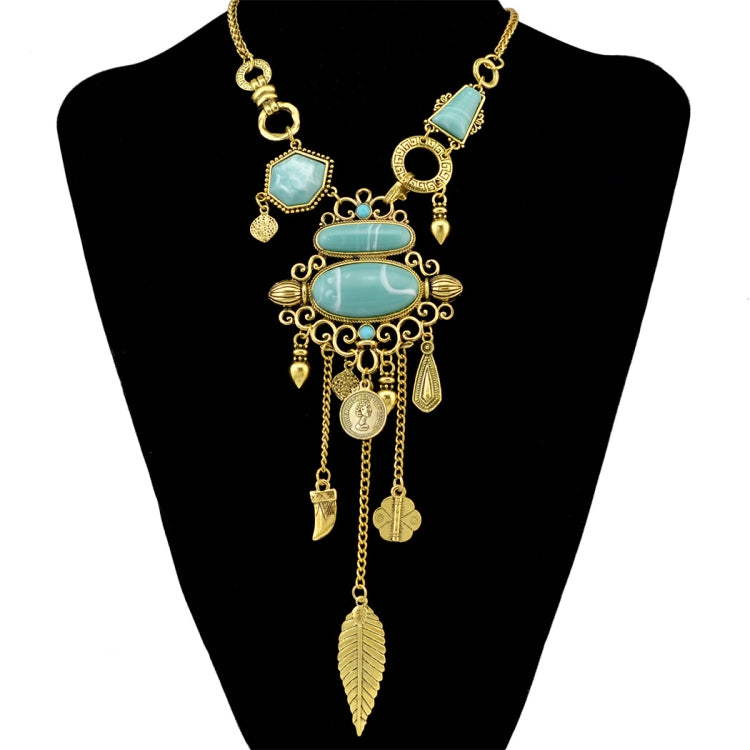 Exaggerated Openwork Pattern With Turquoise Alloy Stones Necklace