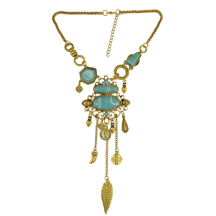Exaggerated Openwork Pattern With Turquoise Alloy Stones Necklace