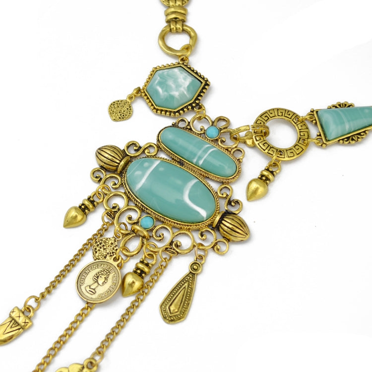 Exaggerated Openwork Pattern With Turquoise Alloy Stones Necklace