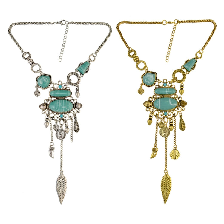 Exaggerated Openwork Pattern With Turquoise Alloy Stones Necklace