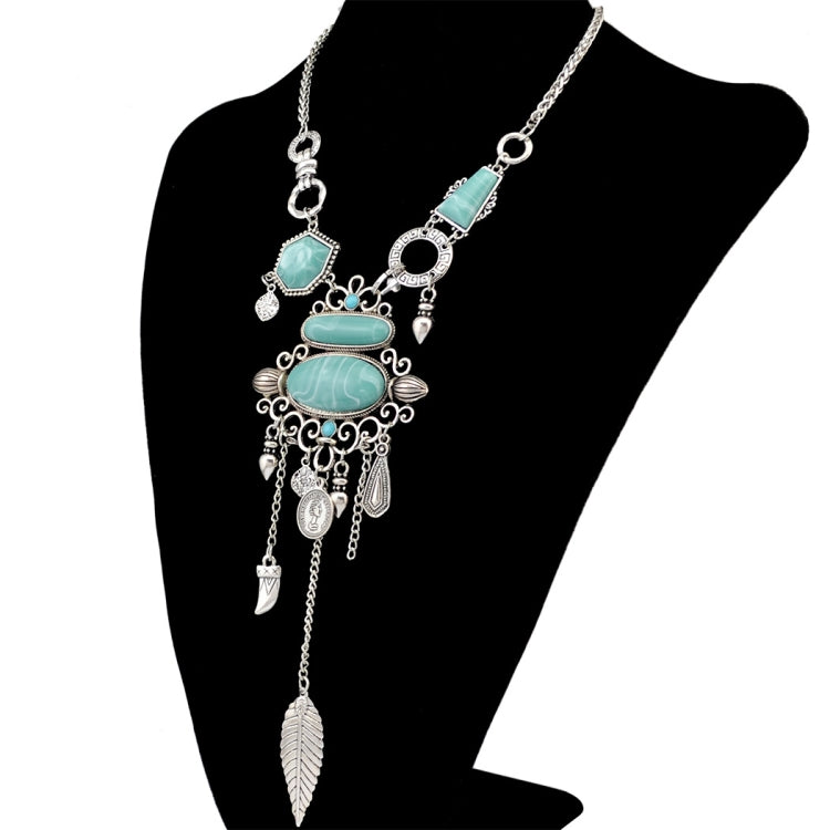Exaggerated Openwork Pattern With Turquoise Alloy Stones Necklace