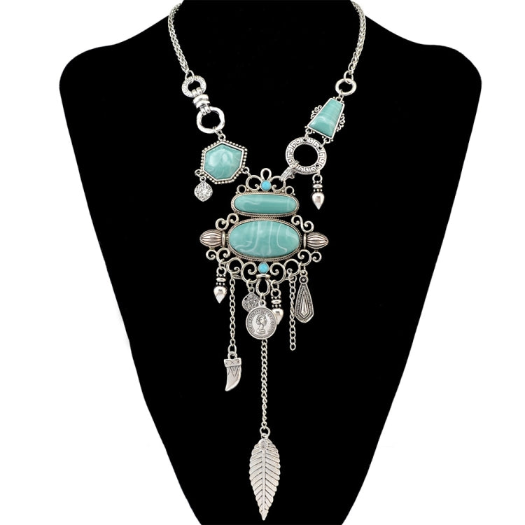 Exaggerated Openwork Pattern With Turquoise Alloy Stones Necklace