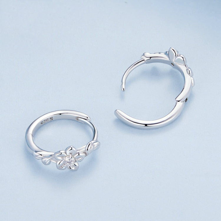 Sterling Silver S925 Small Flower Vine Plated Platinum Zircon Earrings