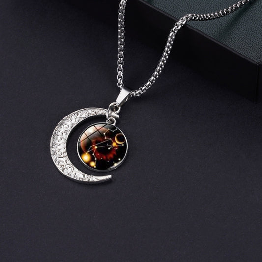 Luminous Zodiac Moon Titanium Steel Necklace Personalized Moon Pendant
