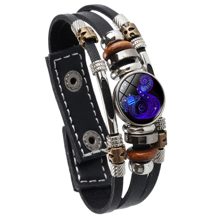 Twelve Constellations Night Light Leather Rope Bracelet Woven Beads Bracelet, Style: