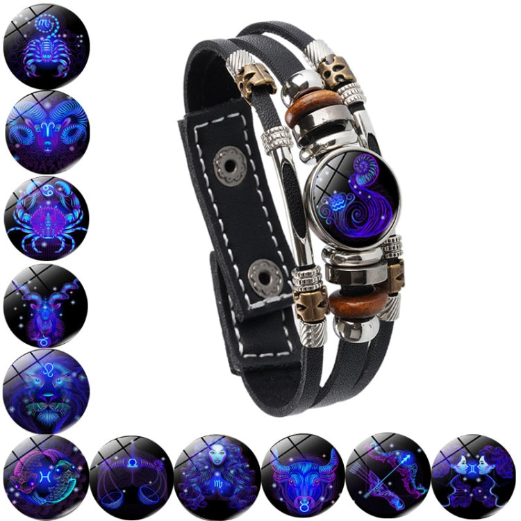 Twelve Constellations Night Light Leather Rope Bracelet Woven Beads Bracelet, Style:
