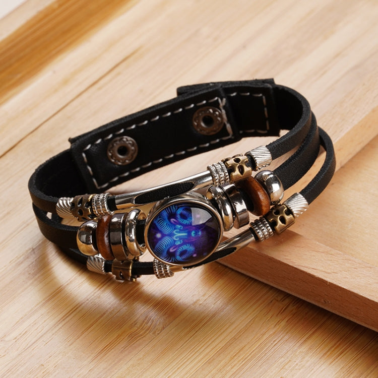 Twelve Constellations Night Light Leather Rope Bracelet Woven Beads Bracelet, Style: