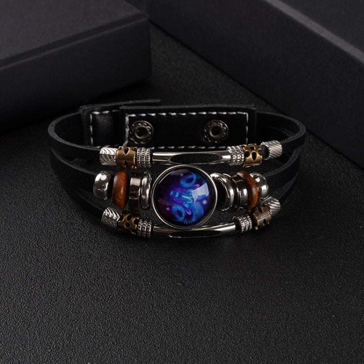 Twelve Constellations Night Light Leather Rope Bracelet Woven Beads Bracelet, Style: